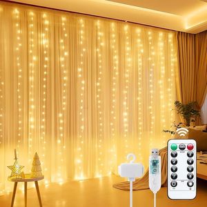 Luci a tenda dimmerabili a 300 LED, 8 modalità, luci a stringa scintillanti con telecomando e timer, luci a striscia intelligenti alimentate tramite USB per la stanza - Product Image 1