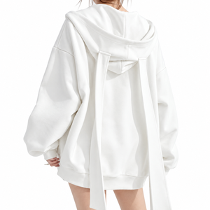 Sudadera con Capucha Oversize Blanca de Mujer a la Moda, Sudadera de Forro Polar Suave Personalizada con Cordón Largo, Sudadera con Logotipo Bordado Estilo Urbano, Proveedor de Sudaderas de Moda Urbana en EE. UU. - Product Image 3