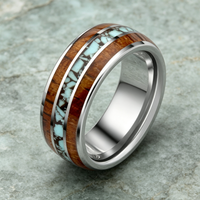 Bague en carbure de tungstène avec incrustation de bois et de pierres de turquoise concassées, alliance de 8 mm pour hommes et femmes, bijoux naturels en gros