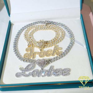 Collar de Lujo con Nombre Personalizado en Moissanita y Diamantes, con Acento de Corazón en el Centro, Cadena Cubana Iced Out, Joyería Hip Hop - Product Image 2