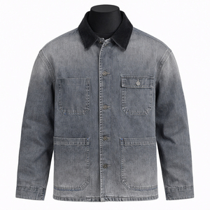 <b>Men</b>’s Vintage <b>Denim</b> Workwear <b>Jacket</b> Corduroy Collar Button Front Casual Streetwear Jean <b>Jacket</b> OEM ODM - Product Image 1