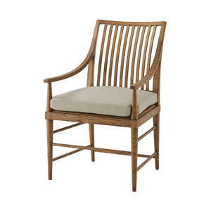 Chaise de salle à manger en bois de style farmhouse NAM HAI avec accoudoirs, pieds en chêne antique, personnalisable pour appartement, hôtel et usage domestique - Product Image 1