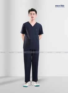 Conjunto de Uniforme Médico para Hombre, Cuello en V, Color Azul Marino, Manga Corta, Pantalones de Punto de Poliéster, Rayón y Spandex Incluidos - Product Image 3