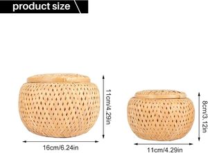 High Quality Vietnam Round Bamboo Woven <b>Basket</b> Tea Packing Boxes <b>White</b> Snack Serving Sundries <b>Storage</b> With Lid Decoration Home - Product Image 3