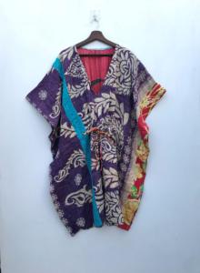 Kaftan vintage Kantha brodé, taille unique, en coton, broderie à la main, couleurs assorties, robe kaftan indienne pour femmes. - Product Image 3