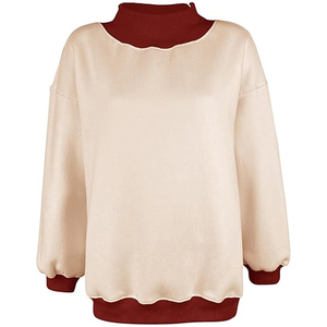 Sweat-shirt décontracté à col roulé imprimé pour femme, manches longues, 100 % coton molletonné, couleurs unies, respirant, automne - Product Image 3