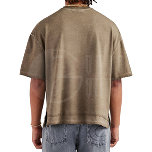 Camiseta de hombre estilo urbano, oversize, corta, vintage, de algodón lavado, con efecto desgastado y corte cuadrado - Product Image 3
