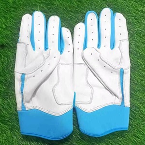 Guantes de béisbol de cuero blancos y azules con dedos completos, transpirables, con cierre de velcro para adultos diestros - Product Image 2