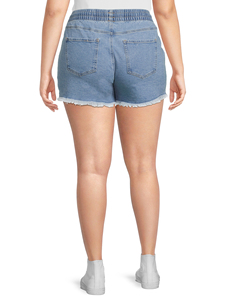 Shorts de Mezclilla para Mujer, Cintura Media, 100% Algodón, Color Sólido, Dobladillo Desgarrado, Cintura Elástica, Corte Regular - Product Image 6