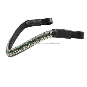 Banda de cejas de cristal Esmeralda personalizada banda de cejas de caballo de cuero italiano negro flexible para brida en tamaños de mazorca completos - Product Image 2