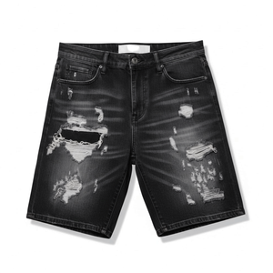 Custom Print Heavyweight Denim Jorts Shorts for <b>Men</b> Distressed Baggy Vintage Look Double Waist Mid Breathable Crystal Logo <b>Jeans</b> - Product Image 1