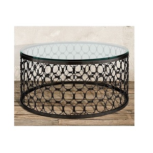 Mesa de diseño antiguo de hierro y madera de la mejor calidad, de forma redonda, para sala de estar, del fabricante en India. - Product Image 3