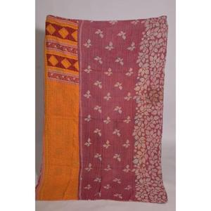 Vintage Printed Kantha Quilt Floral Cotton Handmade Reversible Washable Eco-Friendly Indian Boho Bedspread Blanket Rajasthan - Product Image 2