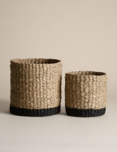 Set of 2 Raffia & Seagrass Contrast <b>Baskets</b> Handmade <b>Storage</b> <b>Basket</b> Wholesale eco-friendly Made in Viet Nam - Product Image 1