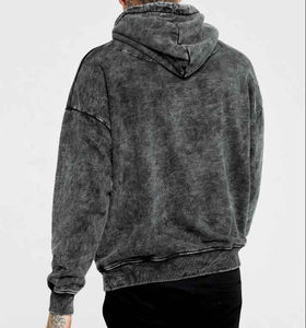เสื้อฮู้ดดี้โอเวอร์ไซส์ทรงวินเทจสำหรับผู้ชาย ผ้าฟลีซ ล้างสีแบบแอซิดวอช มีกระเป๋าจิงโจ้ สไตล์สตรีทแวร์ - Product Image 1