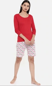 Women's Printed Dot Pattern Cotton Knitted Shorts <b>Elastic</b> Waist Regular Fit Casual Breathable Mid Rise - Product Image 2