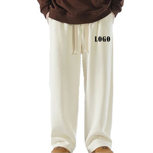 กางเกงขายาวทรงบэгกี้ผู้ชายคุณภาพสูง ผ้าฝ้าย 100% เอวยางยืด ระบายอากาศได้ดี ทรงโอเวอร์ไซส์ ดีไซน์เรียบง่าย รับสกรีนโลโก้ - Product Image 5