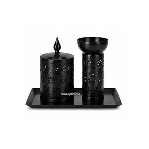 Concept Home Metal Incense <b>Burner</b> Set with Lid and Candle Holder <b>for</b> Aromatherapy Use Arabic Style Black - Product Image 1