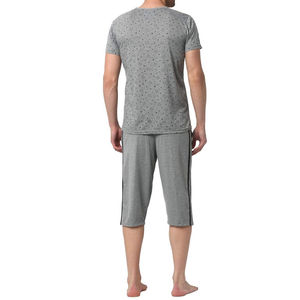 Ensemble T-shirt et short pour homme Five B, imprimé à pois gris, col rond, respirant, en coton et élasthanne, vêtements décontractés d'été - Product Image 2