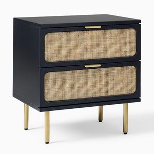 Lisbon <b>Bedside</b>, Multipurpose for Living and Bed Room, Black Matt Finish with Natural Cane - Product Image 2