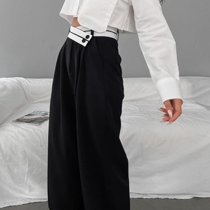 Pantalones Largos de Forro Polar Transpirables de Pierna Ancha Estilo Coreano de Cintura Alta Negros para Mujer, Ideales para Oficina, Casual, Uso Urbano y al Aire Libre - Venta al por Mayor - Product Image 2