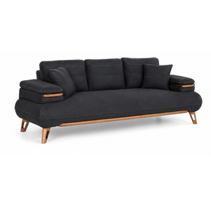 Sofá de Tela Moderno de Lujo de 3 Plazas, Madera de Teca Sólida, Muebles para Sala de Estar, Apartamento, Hotel, Villa - Product Image 3