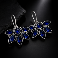 Última Colección de Pendientes Clásicos de Latón Plateado en Plata Antigua con Cristal Azul Natural, Engaste en Bisel, para Mujer, Aniversario, Venta al Por Mayor