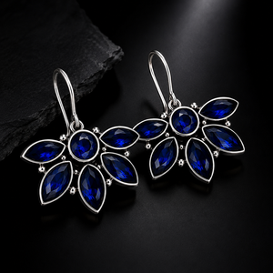 Última Colección de Pendientes Clásicos de Latón Plateado en Plata Antigua con Cristal Azul Natural, Engaste en Bisel, para Mujer, Aniversario, Venta al Por Mayor - Product Image 2