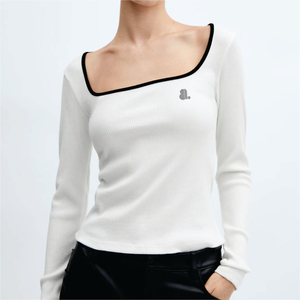 <b>Women's</b> <b>White</b> <b>Long</b> <b>Sleeve</b> Scoop Neck Nonwoven <b>T</b>-<b>Shirt</b> Regular Fit Solid Color Minimalist Style 100% Organic Cotton Eco-Friendly - Product Image 1