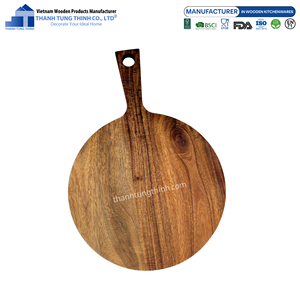 Plateau de service en bois d'acacia avec poignée, finition bois naturel poli, usage résidentiel, fabriqué au Vietnam - Product Image 6