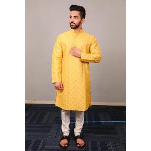 ชุดนอนมัสตาร์ดสำหรับผู้ชายผ้าไหมนุ่มปักลายเรียงตามลำดับ - Product Image 1