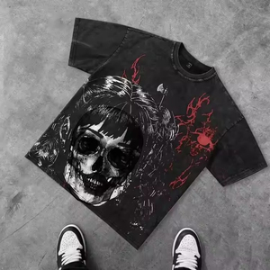 T-shirts personnalisés à col rond surdimensionnés en coton épais délavé à l'acide pour hommes, style streetwear décontracté, 100 % coton - Product Image 1