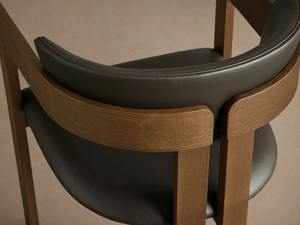 Chaise de salle à manger ergonomique en teck massif de luxe avec coussin en cuir véritable, chaise de salle à manger moderne pour café et restaurant en plein air - Product Image 4