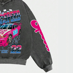 Sweat à capuche Cosmic Speed Racing gris rose imprimé voiture coupe classique streetwear homme automne molleton 100% coton séchage rapide sublimation - Product Image 6