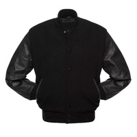 Blouson universitaire personnalisé tout noir pour homme, avec manches en cuir, blouson bomber vierge, uniforme de baseball Letterman, vêtements de sport, vente en gros