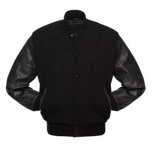 Custom All Black Varsity <b>Jacket</b> <b>Men</b> Leather Sleeve Blank Bomber <b>Jacket</b> Wholesale Letterman <b>Baseball</b> Uniform Sportswear - Product Image 3