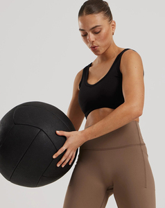 Soutien-gorge de sport sans couture pour femme, qualité supérieure, maintien moyen, col rond, noir uni, pour yoga et activités sportives, faible MOQ - Product Image 3