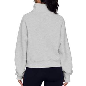 Womens Dark Brown Half Zip Sweatshirt Premium Heavyweight Fleece Pullover Oversized <b>Mock</b> <b>Neck</b> Athletic <b>Top</b> - Product Image 5