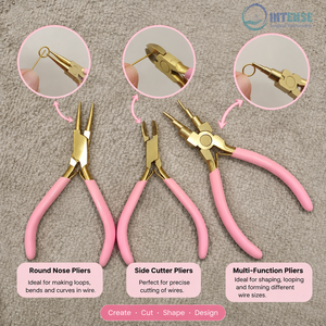 Professional Jewelry Making Pliers <b>Set</b> Gold Finish <b>Pink</b> Handle Round Nose Side Cutter Multi Function Wire Forming Craft <b>Tools</b> - Product Image 3