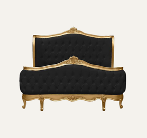 เตียงคิงไซส์สไตล์ยุโรปคลาสสิก หุ้มเบาะพร้อมหัวเตียงไม้มะฮอกกานีแบบปักลาย ดีไซน์หรูหรา - Product Image 3