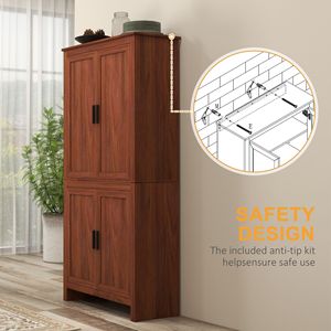 64\" Brown Freestanding <b>Kitchen</b> <b>Pantry</b> 4-Door Storage Cabinet with 3 Adjustable Shelves - Product Image 6