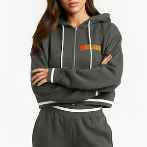 Women Cropped Hoodie 100 Percent <b>Combed</b> Cotton 300 GSM Soft Premium Fabric Street Style USA Europe Women Heavyweight - Product Image 4