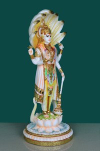 Estatua de Resina Hecha a Mano del Dios Hindú Vishnu con Polvo de Mármol, Sheshnaag, Dorado Blanco, de Cuatro Brazos, Ídolo para Decoración del Mandir en el Hogar, Nirmala - Product Image 2