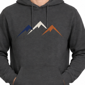 Classic <b>Men's</b> Dark <b>Grey</b> Graphic Fleece Hoodie with Minimalist Mountain Peaks Art Print Casual Pullover <b>Sweatshirt</b> - Product Image 2