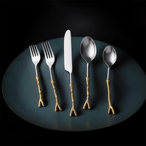 Gold Plated Cutlery Set <b>Mirror</b> Finish Long Handle Minimalist Design Creative Metal Utensils for Wedding - Product Image 3