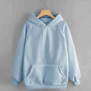 Sweat-shirt à capuche unisexe bleu clair, coupe ample, manches régulières, color block, décontracté, tricoté, mélange polyester/coton, French Terry - Product Image 2