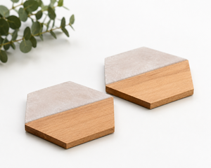 Juego de 4 Posavasos Hexagonales de Madera y Mármol de Primera Calidad para Tazas de Té y Café, Posavasos Hexagonales Hechos a Mano de Madera y Piedra - Product Image 2