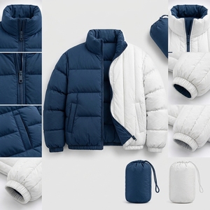 Men's <b>Reversible</b> Puffer Jacket Winter <b>Coat</b> Stand Collar Zip Up Outdoor Streetwear Custom Private Label OEM ODM - Product Image 3