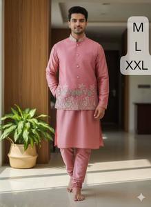Ensemble Kurta Pyjama Homme de Qualité Supérieure, Manches Longues, Couleur Unie, Tenue Ethnique Indienne pour Mariage et Cérémonies, Disponible dans le Monde Entier - Product Image 5