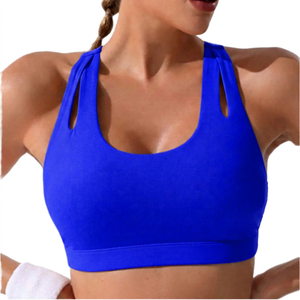 Sujetador deportivo amarillo para mujer con espalda cruzada, diseño con aberturas en el cuello, soporte medio, transpirable, para yoga, color liso - Product Image 2